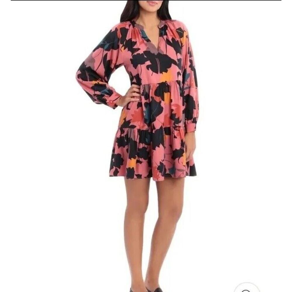 Donna Morgan Amelia Flounce Dress, Women's Size 4, A-Line Mini Tiered Floral